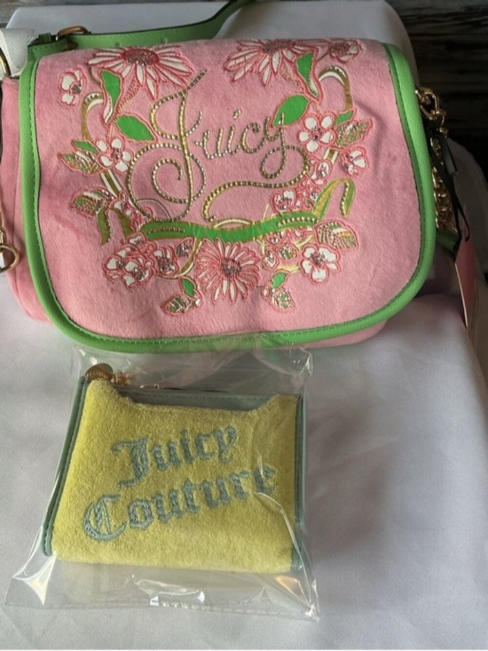 Juicy Couture Y2K Bundle Crossbody Bag + Wallet NWT Pink Cherry Blossom